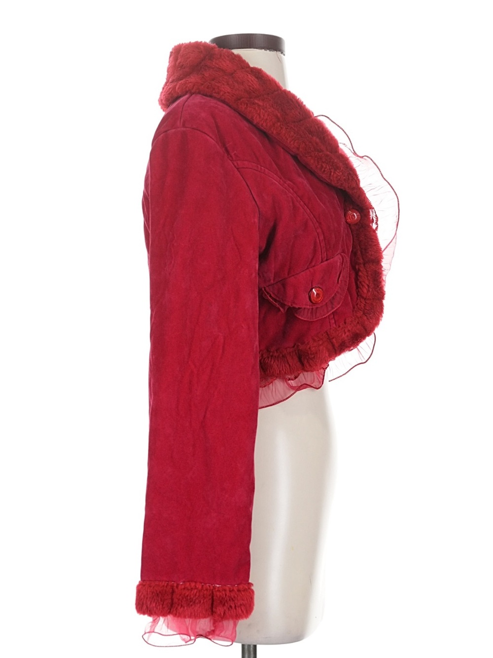 Silver Kiss Red Ruffle Crop Jacket - Picture 3 of 5